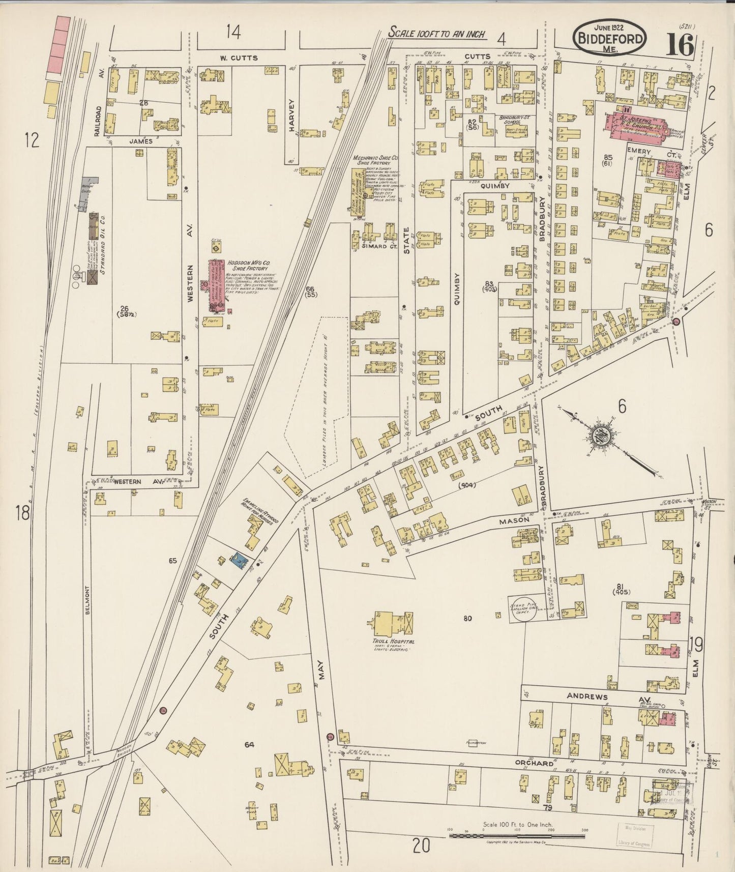 Sanborn Fire Insurance Map from Biddeford, York County, Maine (1922), Sheet #0016 - Complete Map Set gallery image, historic Sanborn map, vintage wall art, Maine Maine