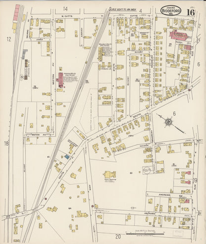 Sanborn Fire Insurance Map from Biddeford, York County, Maine (1922), Sheet #0016 - Complete Map Set gallery image, historic Sanborn map, vintage wall art, Maine Maine