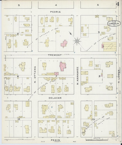 Sanborn Fire Insurance Map from Lincoln, Logan County, Illinois (1891), Sheet #0004 - Historic Sanborn Fire Insurance Map Print, vintage old map wall art, antique decor, genealogy gift, Illinois Illinois map