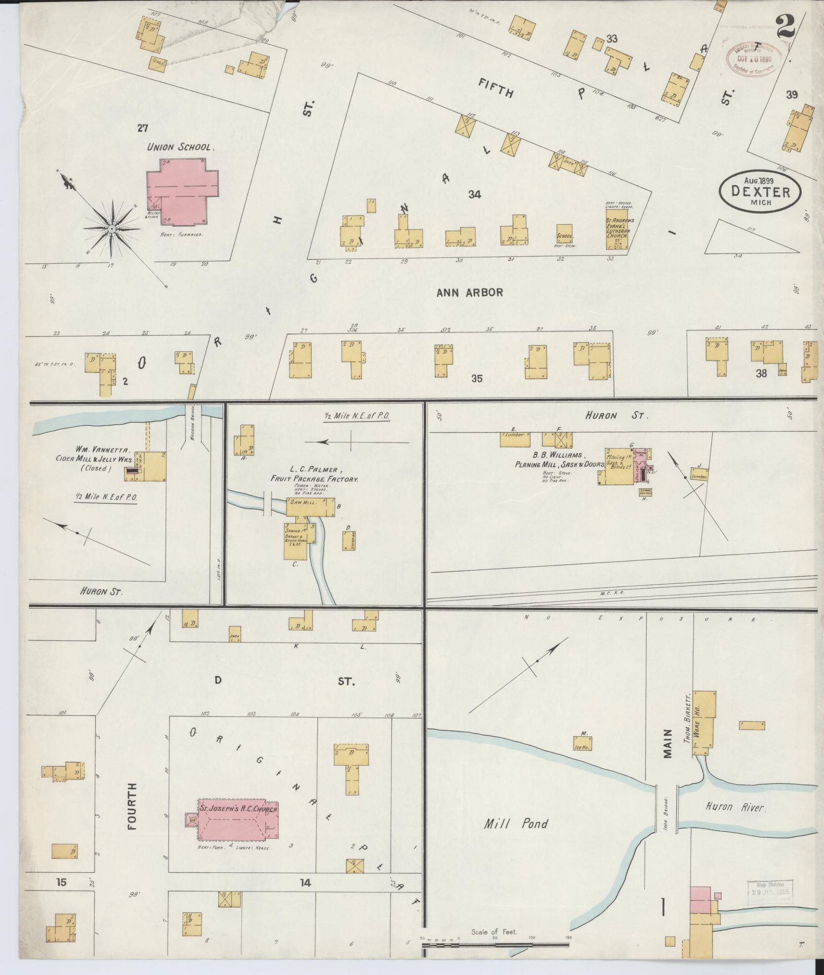 Sanborn Fire Insurance Map from Dexter, Washtenaw County, Michigan (1899), Sheet #0002 - Complete Map Set gallery image, historic Sanborn map, vintage wall art, Michigan Michigan