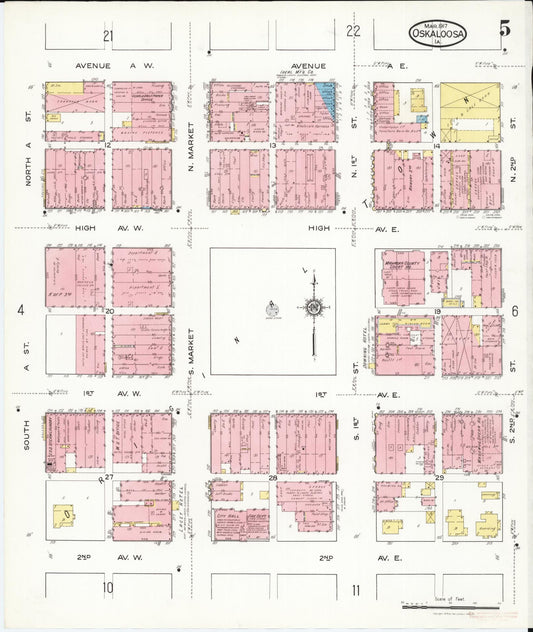 Sanborn Fire Insurance Map from Oskaloosa, Mahaska County, Iowa (1917), Sheet #0005 - Historic Sanborn Fire Insurance Map Print, vintage old map wall art