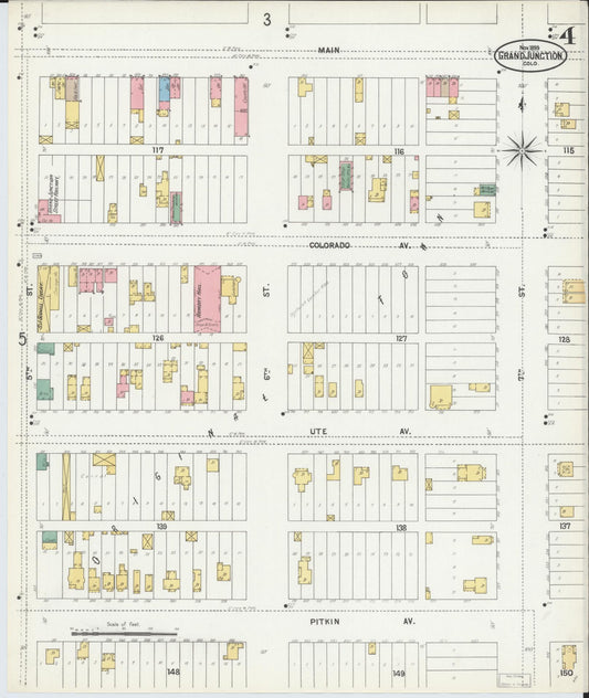 Sanborn Fire Insurance Map from Grand Junction, Mesa County, Colorado (1899), Sheet #0004 - Historic Sanborn Fire Insurance Map Print, vintage old map wall art, antique decor, genealogy gift, Colorado Colorado map