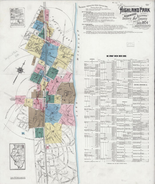 Sanborn Fire Insurance Map from Highland Park, Lake County, Illinois (1924), Sheet #0001 - Complete Map Set gallery image, historic Sanborn map, vintage wall art, Illinois Illinois