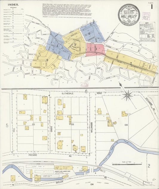 Sanborn Fire Insurance Map from Mill Valley, Marin County, California (1908), Sheet #0001 - Historic Sanborn Fire Insurance Map Print, vintage old map wall art, antique decor, genealogy gift, California California map