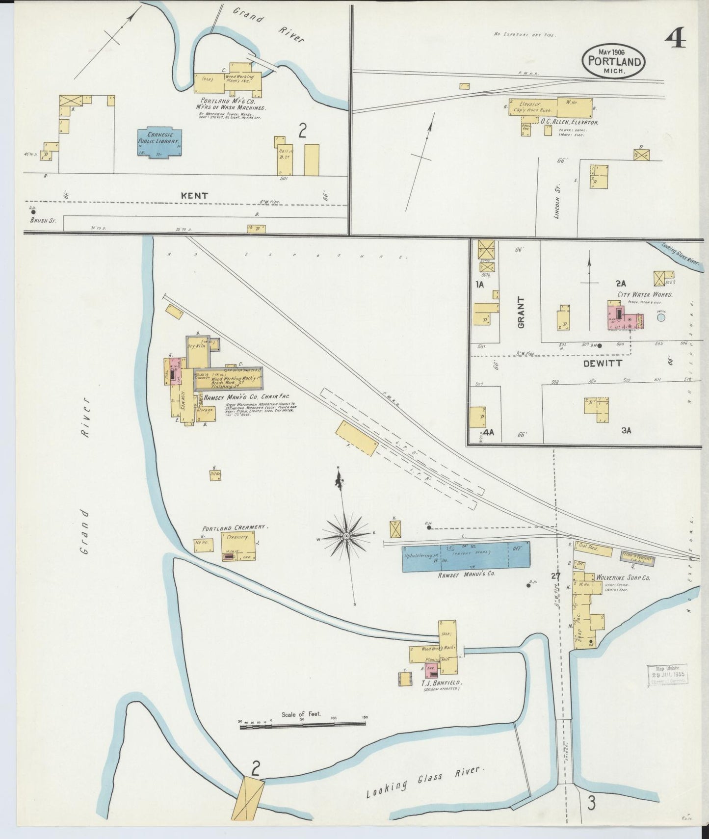 Sanborn Fire Insurance Map from Portland, Ionia County, Michigan (1906), Sheet #0004 - Complete Map Set gallery image, historic Sanborn map, vintage wall art, Michigan Michigan