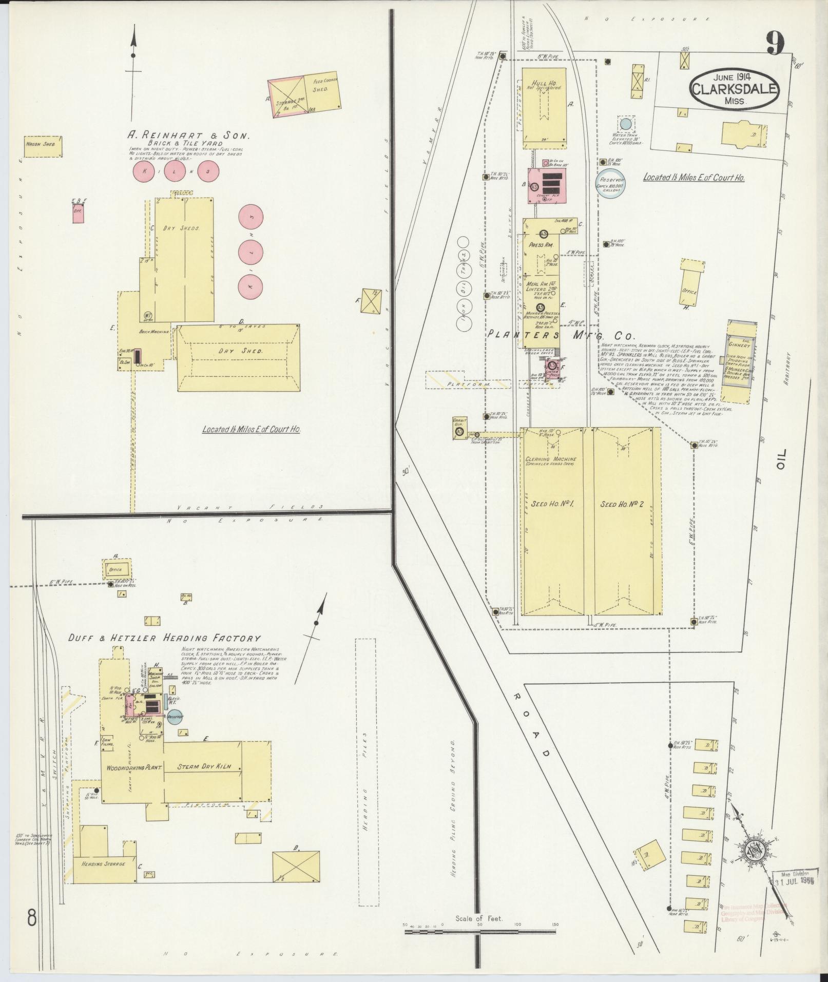 Sanborn Fire Insurance Map from Clarksdale, Coahoma County, Mississippi (1914), Sheet #0009 - Complete Map Set gallery image, historic Sanborn map, vintage wall art, Mississippi Mississippi