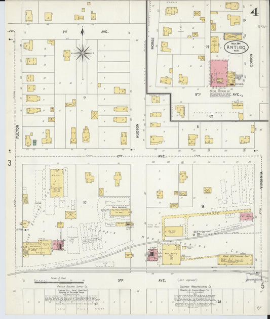 Sanborn Fire Insurance Map from Antigo, Langlade County, Wisconsin (1904), Sheet #0004 - Historic Sanborn Fire Insurance Map Print, vintage old map wall art, antique decor, genealogy gift, Wisconsin Wisconsin map