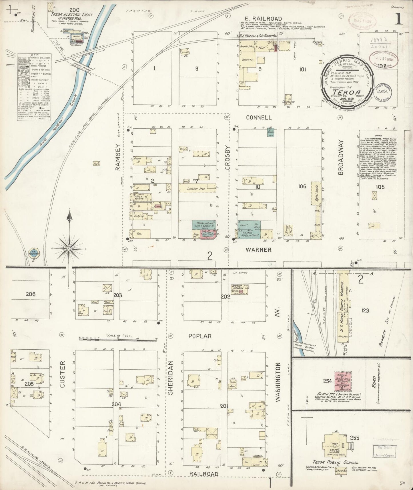Sanborn Fire Insurance Map from Tekoa, Whitman County, Washington (1899), Sheet #0001 - Complete Map Set gallery image, historic Sanborn map, vintage wall art, Washington Washington
