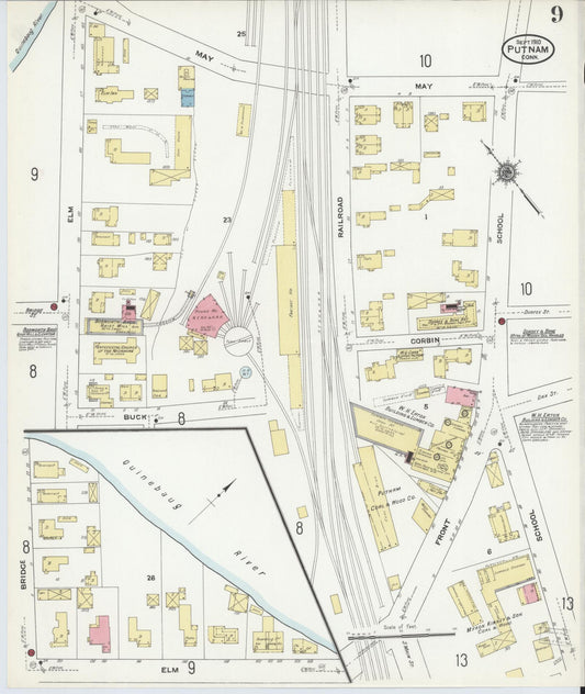 Sanborn Fire Insurance Map from Putnam, Windham County, Connecticut (1910), Sheet #0009 - Historic Sanborn Fire Insurance Map Print, vintage old map wall art, antique decor, genealogy gift, Connecticut Connecticut map