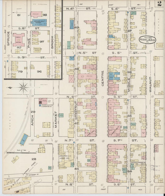Sanborn Fire Insurance Map from Ashland, Schuylkill County, Pennsylvania (1885), Sheet #0002 - Historic Sanborn Fire Insurance Map Print, vintage old map wall art, antique decor, genealogy gift, Pennsylvania Pennsylvania map
