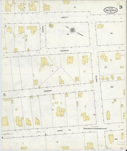 Sanborn Fire Insurance Map from Waynesboro, Burke County, Georgia (1912), Sheet #0009 - Complete Map Set gallery image, historic Sanborn map, vintage wall art, Georgia Georgia