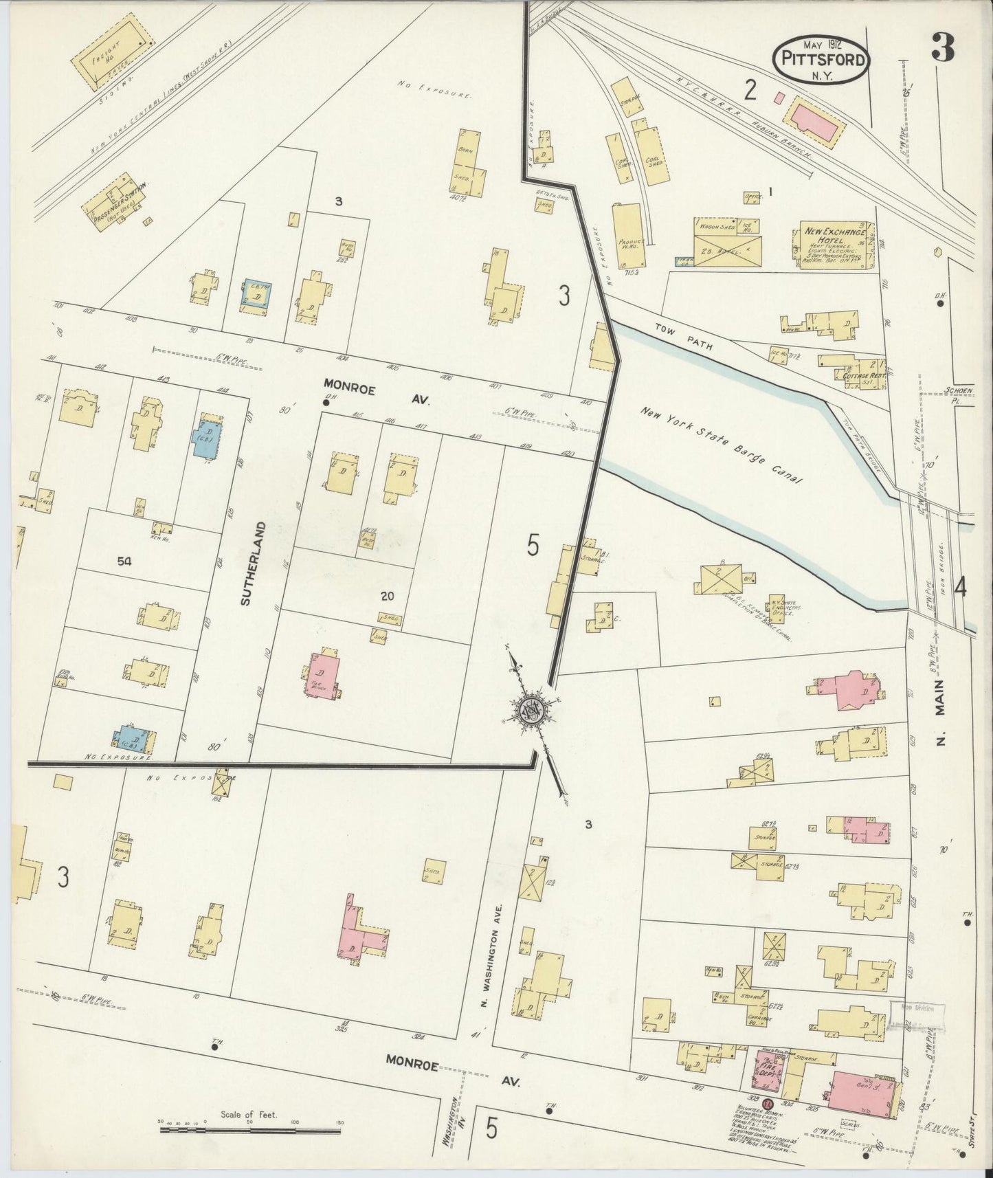 Sanborn Fire Insurance Map from Pittsford, Monroe County, New York (1912), Sheet #0003 - Historic Sanborn Fire Insurance Map Print, vintage old map wall art, antique decor, genealogy gift, New York New York map