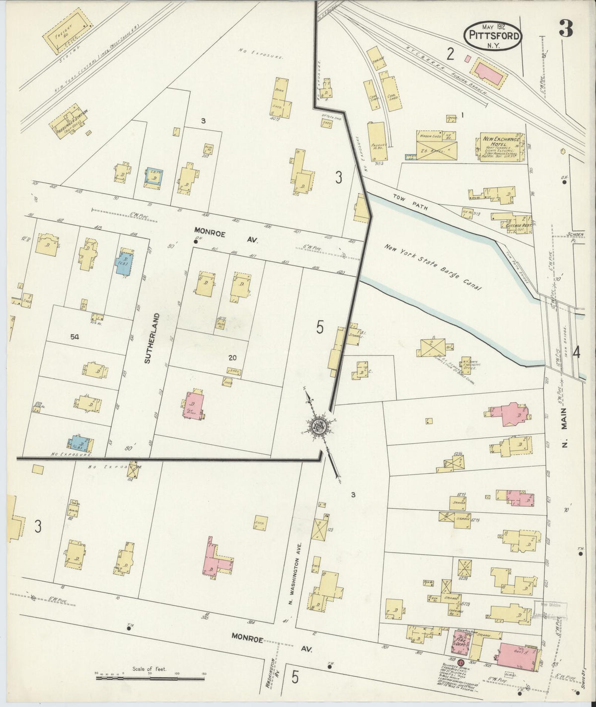 Sanborn Fire Insurance Map from Pittsford, Monroe County, New York (1912), Sheet #0003 - Historic Sanborn Fire Insurance Map Print, vintage old map wall art, antique decor, genealogy gift, New York New York map