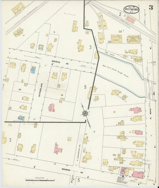 Sanborn Fire Insurance Map from Pittsford, Monroe County, New York (1912), Sheet #0003 - Historic Sanborn Fire Insurance Map Print, vintage old map wall art, antique decor, genealogy gift, New York New York map