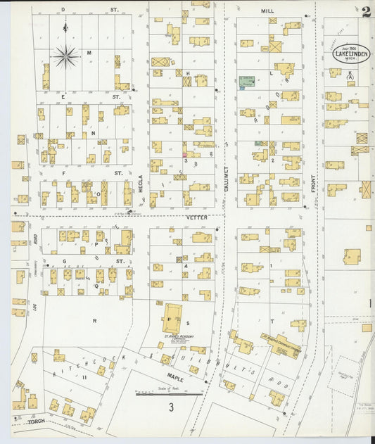 Sanborn Fire Insurance Map from Lake Linden, Houghton County, Michigan (1900), Sheet #0002 - Historic Sanborn Fire Insurance Map Print, vintage old map wall art, antique decor, genealogy gift, Michigan Michigan map