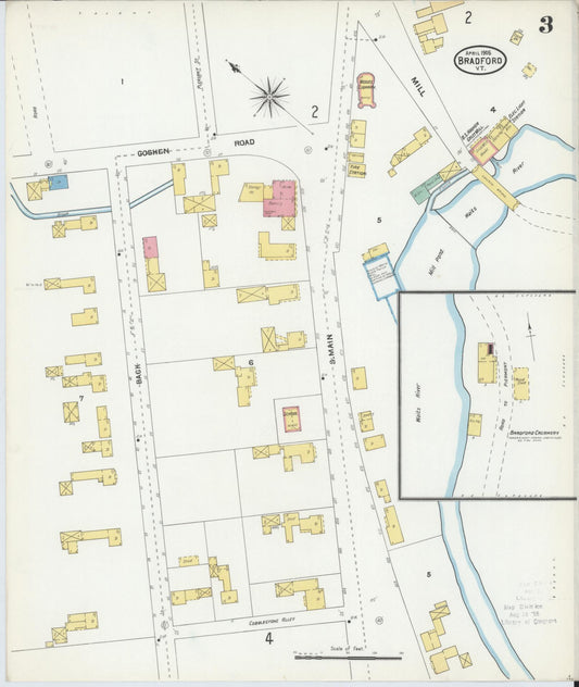 Sanborn Fire Insurance Map from Bradford, Orange County, Vermont (1905), Sheet #0003 - Historic Sanborn Fire Insurance Map Print, vintage old map wall art, antique decor, genealogy gift, Vermont Vermont map