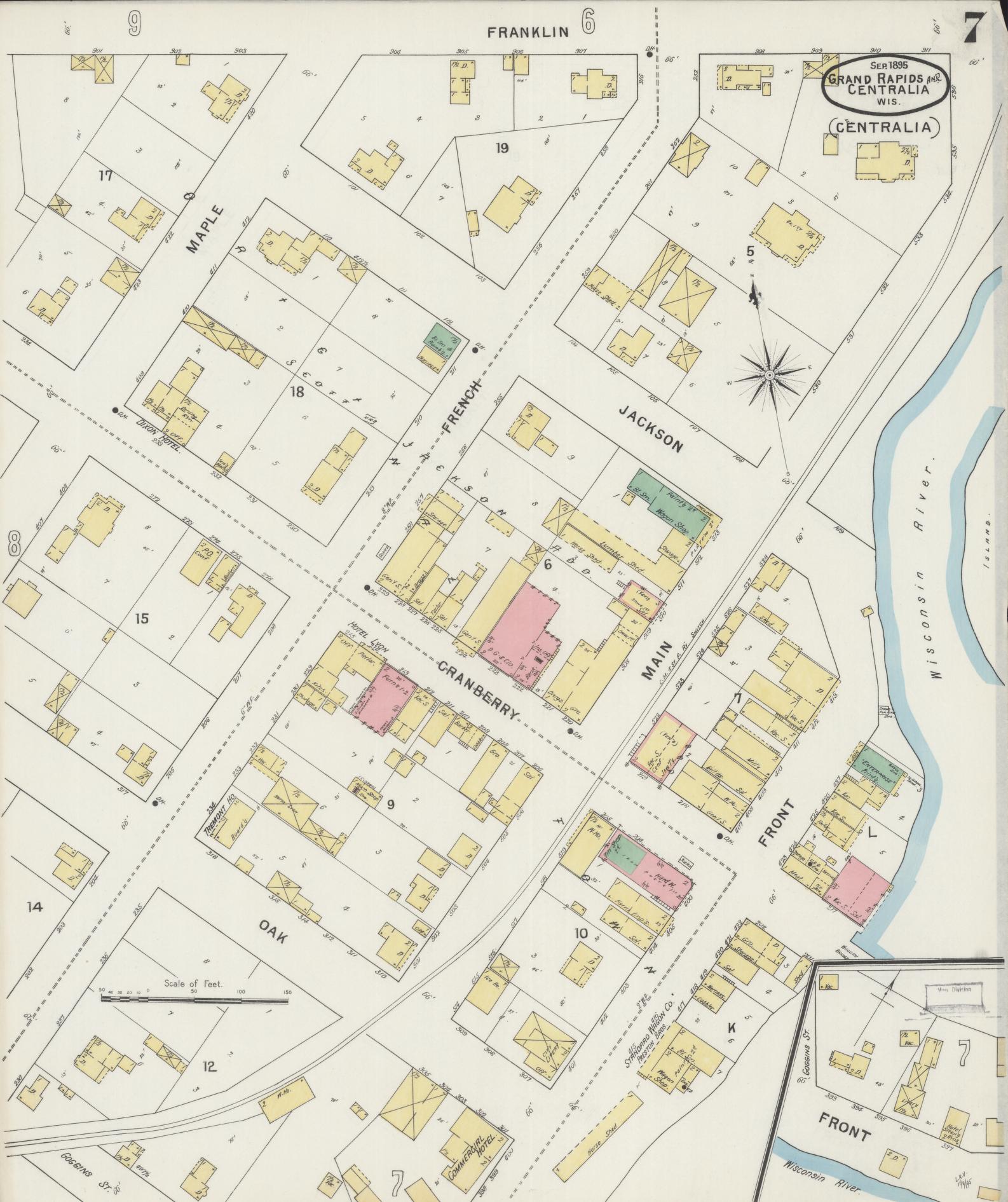 Sanborn Fire Insurance Map from Grand Rapids, Wood County, Wisconsin (1895), Sheet #0007 - Historic Sanborn Fire Insurance Map Print, vintage old map wall art, antique decor, genealogy gift, Wisconsin Wisconsin map