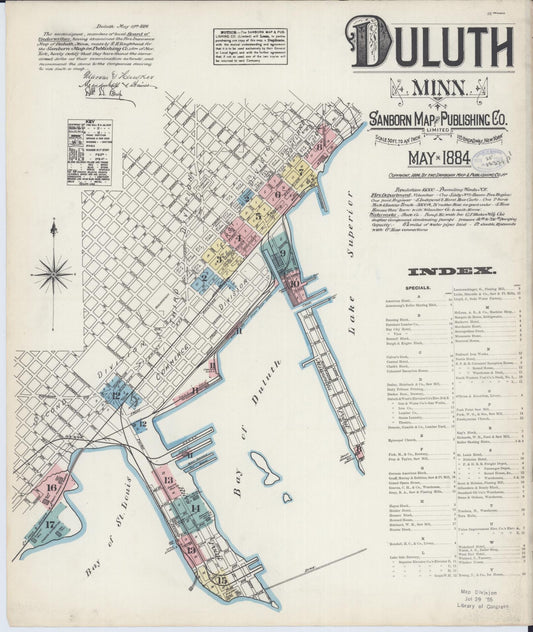Sanborn Fire Insurance Map from Duluth, Saint Louis County, Minnesota (1884), Sheet #0001 - Historic Sanborn Fire Insurance Map Print, vintage old map wall art, antique decor, genealogy gift, Minnesota Minnesota map