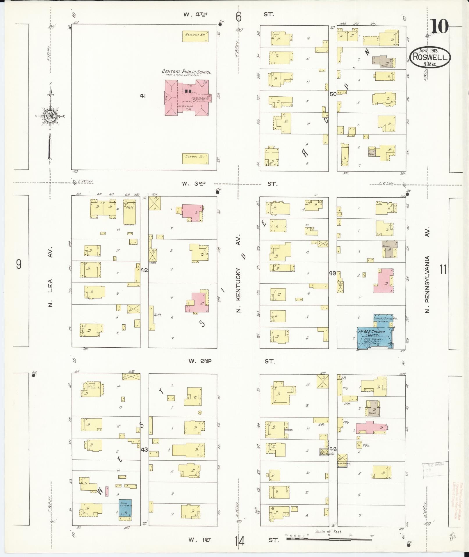 Sanborn Fire Insurance Map from Roswell, Chaves County, New Mexico (1913), Sheet #0010 - Complete Map Set gallery image, historic Sanborn map, vintage wall art, New Mexico New Mexico