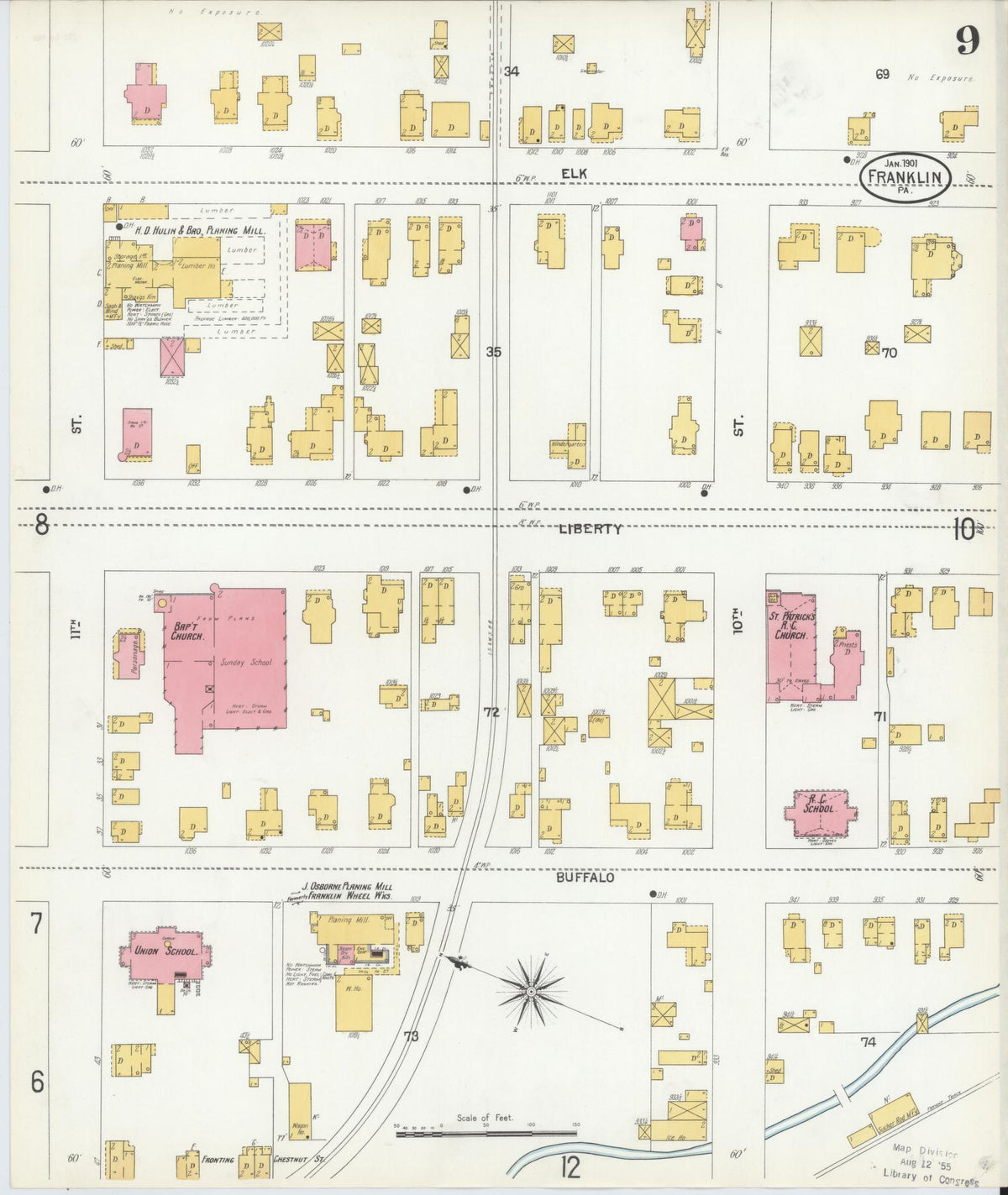 Sanborn Fire Insurance Map from Franklin, Venango County, Pennsylvania (1901), Sheet #0009 - Complete Map Set gallery image, historic Sanborn map, vintage wall art, Pennsylvania Pennsylvania