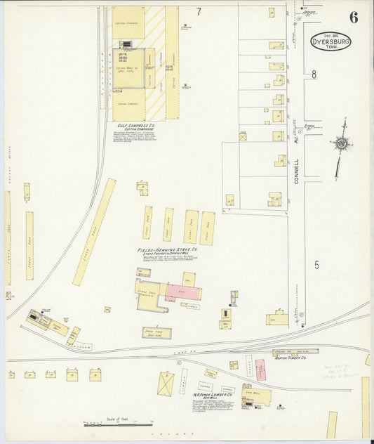 Sanborn Fire Insurance Map from Dyersburg, Dyer County, Tennessee (1914), Sheet #0006 - Historic Sanborn Fire Insurance Map Print, vintage old map wall art, antique decor, genealogy gift, Tennessee Tennessee map