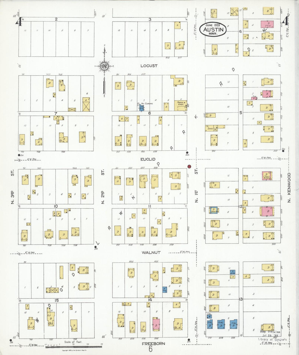 Sanborn Fire Insurance Map from Austin, Mower County, Minnesota (1926), Sheet #0004 - Historic Sanborn Fire Insurance Map Print, vintage old map wall art, antique decor, genealogy gift, Minnesota Minnesota map