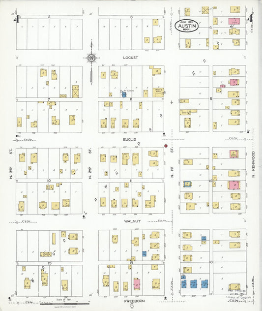 Sanborn Fire Insurance Map from Austin, Mower County, Minnesota (1926), Sheet #0004 - Historic Sanborn Fire Insurance Map Print, vintage old map wall art, antique decor, genealogy gift, Minnesota Minnesota map