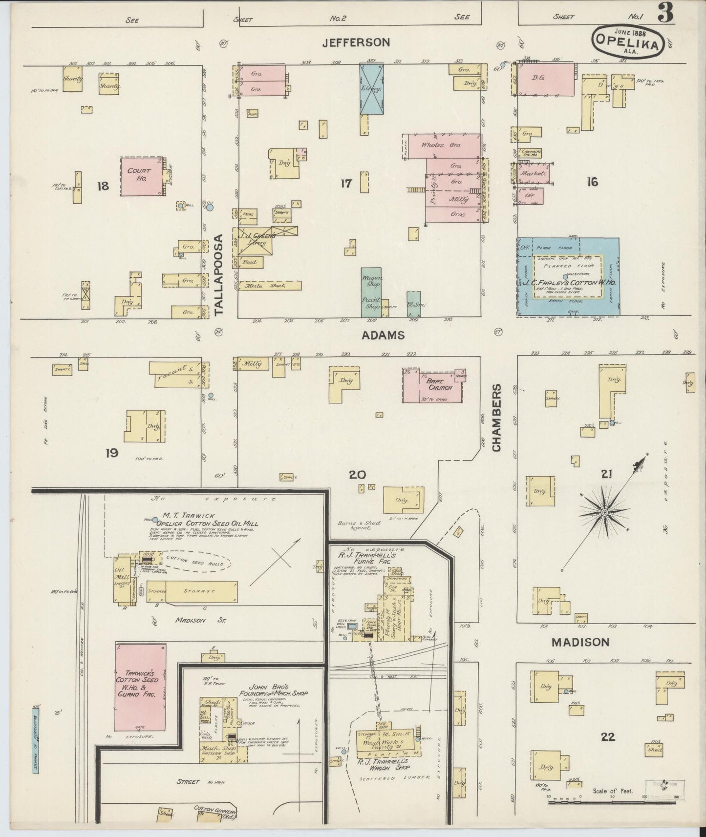 Sanborn Fire Insurance Map from Opelika, Lee County, Alabama (1888), Sheet #0003 - Complete Map Set gallery image, historic Sanborn map, vintage wall art, Alabama Alabama