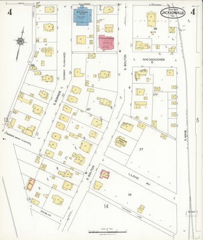 Sanborn Fire Insurance Map from Jacksonville, Cherokee County, Texas (1923), Sheet #0004 - Complete Map Set gallery image, historic Sanborn map, vintage wall art, Texas Texas