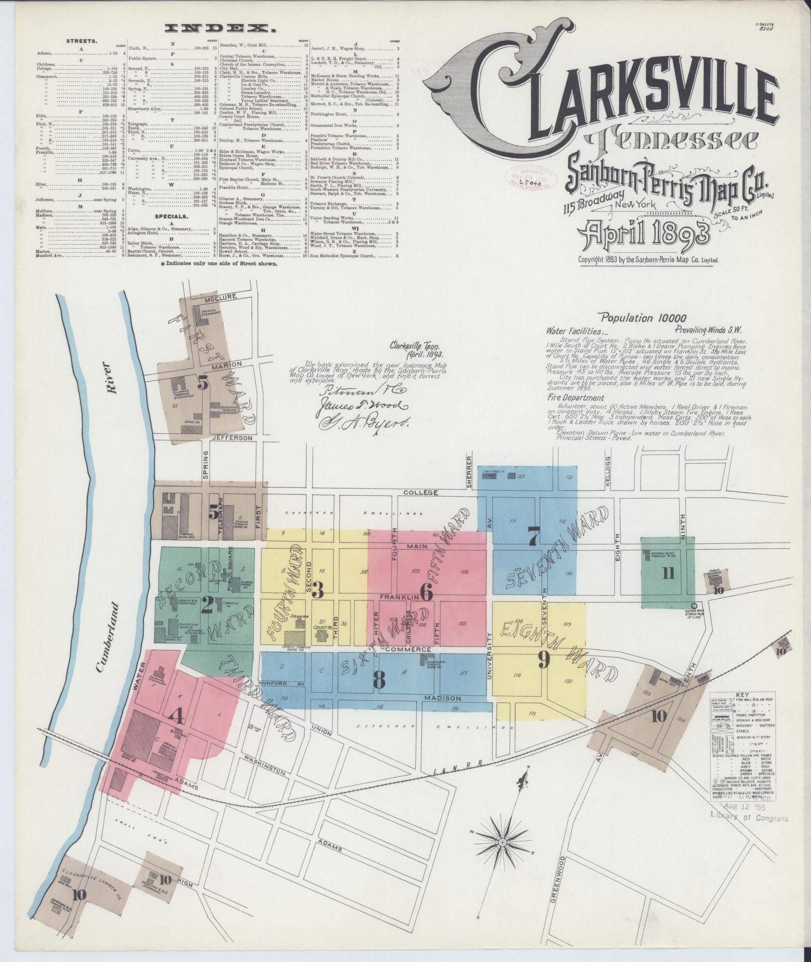 Sanborn Fire Insurance Map from Clarksville, Montgomery County, Tennessee. (1893) – Historic Sanborn Fire Insurance Map Print