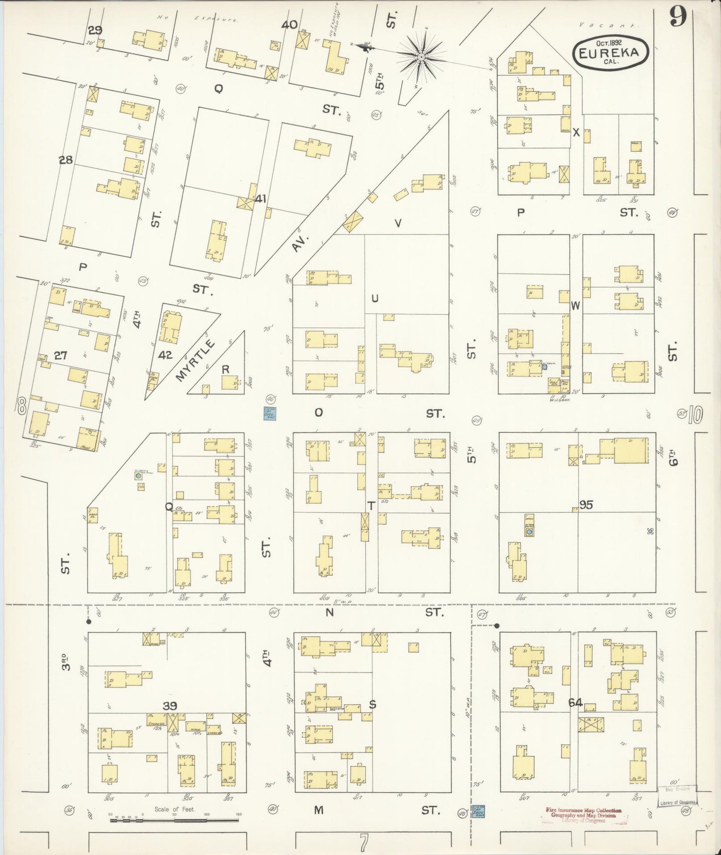 Sanborn Fire Insurance Map from Eureka, Humboldt County, California (1892), Sheet #0009 - Historic Sanborn Fire Insurance Map Print, vintage old map wall art, antique decor, genealogy gift, California California map