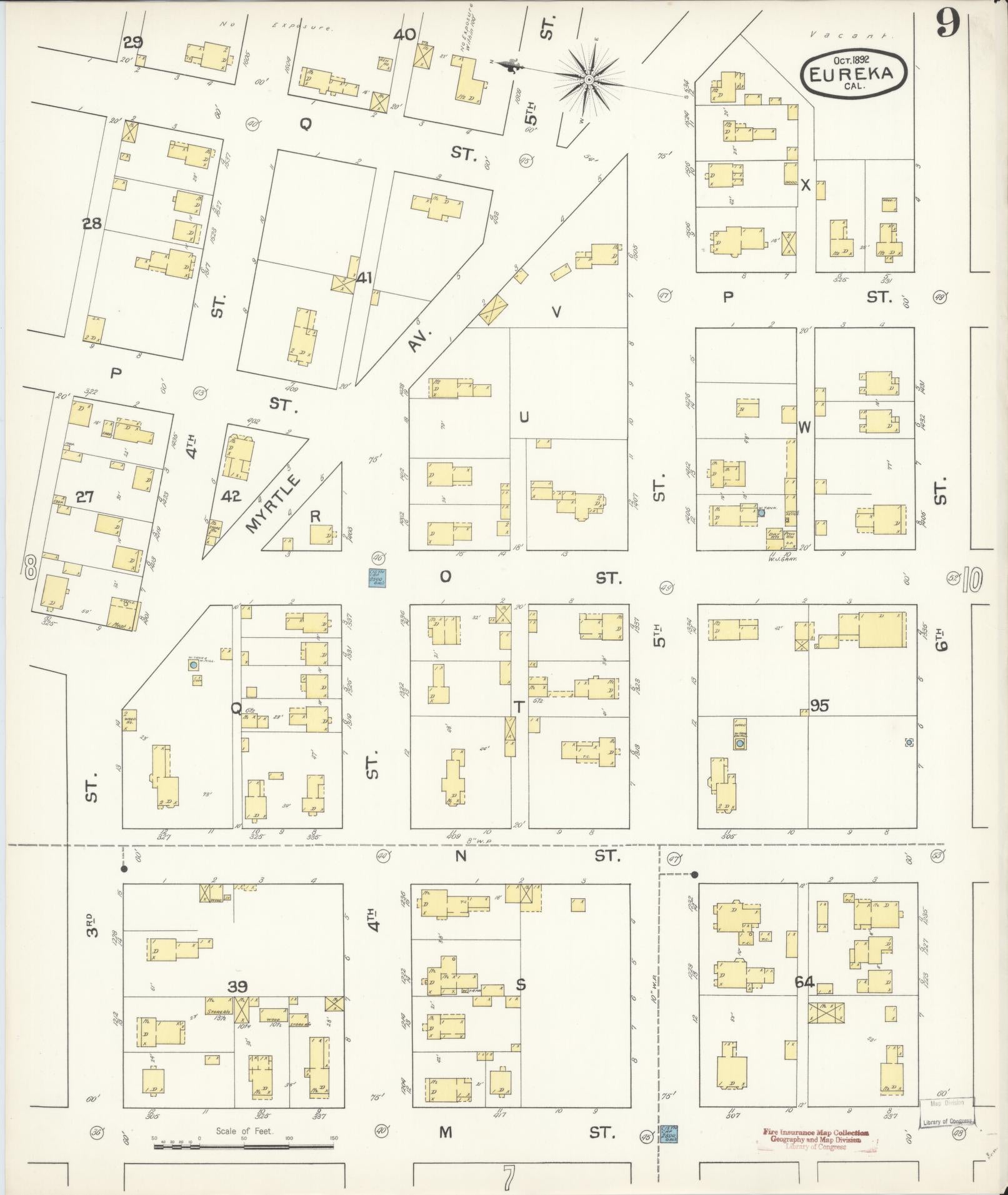 Sanborn Fire Insurance Map from Eureka, Humboldt County, California (1892), Sheet #0009 - Historic Sanborn Fire Insurance Map Print, vintage old map wall art, antique decor, genealogy gift, California California map