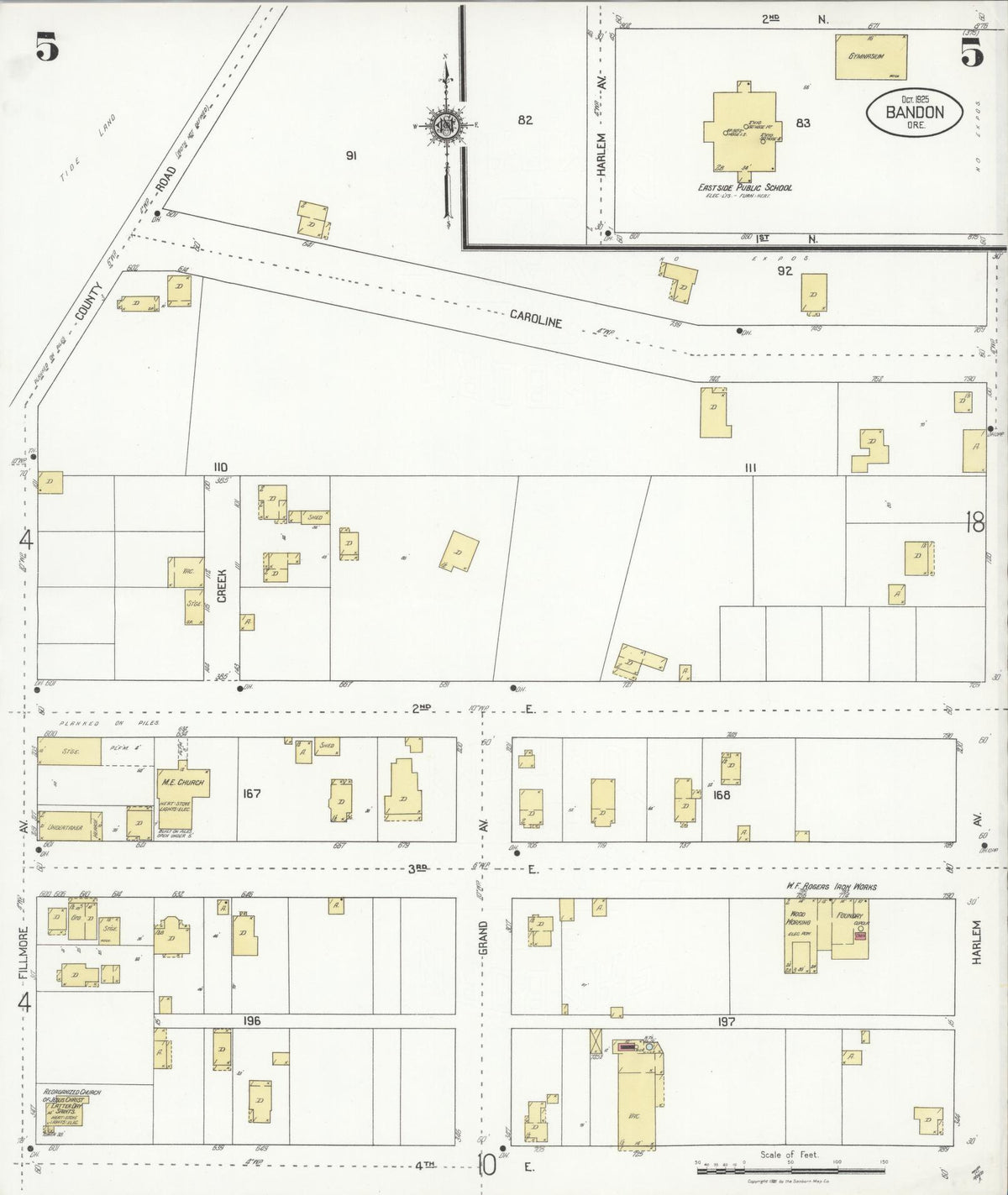 Sanborn Fire Insurance Map from Bandon, Coos County, Oregon (1925), Sheet #0005 - Historic Sanborn Fire Insurance Map Print, vintage old map wall art, antique decor, genealogy gift, Oregon Oregon map