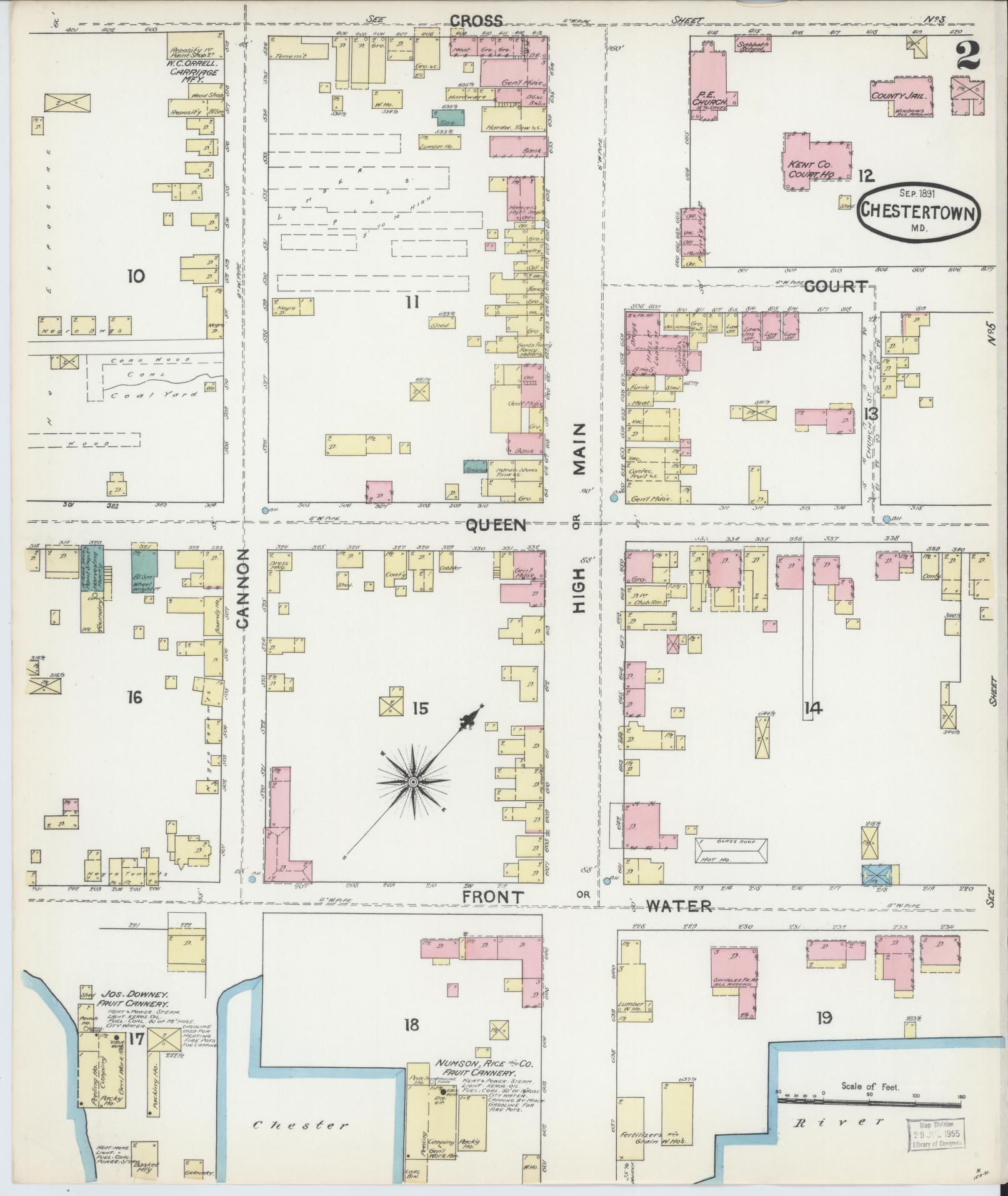 Kent, Maryland - 1891 - Sanborn Fire Insurance Map, Sheet #0002 - Historic Sanborn Fire Insurance Map Print, Kent Maryland 1891 0002 vintage old map wall art