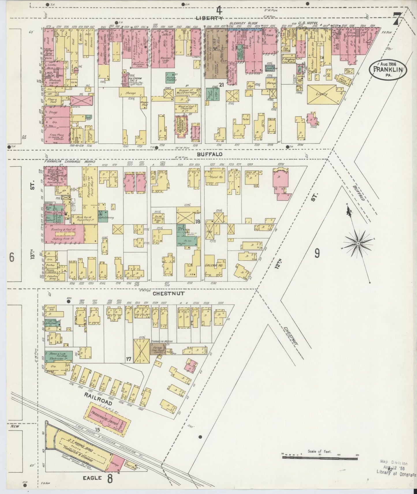 Sanborn Fire Insurance Map from Franklin, Venango County, Pennsylvania (1906), Sheet #0007 - Historic Sanborn Fire Insurance Map Print, vintage old map wall art, antique decor, genealogy gift, Pennsylvania Pennsylvania map