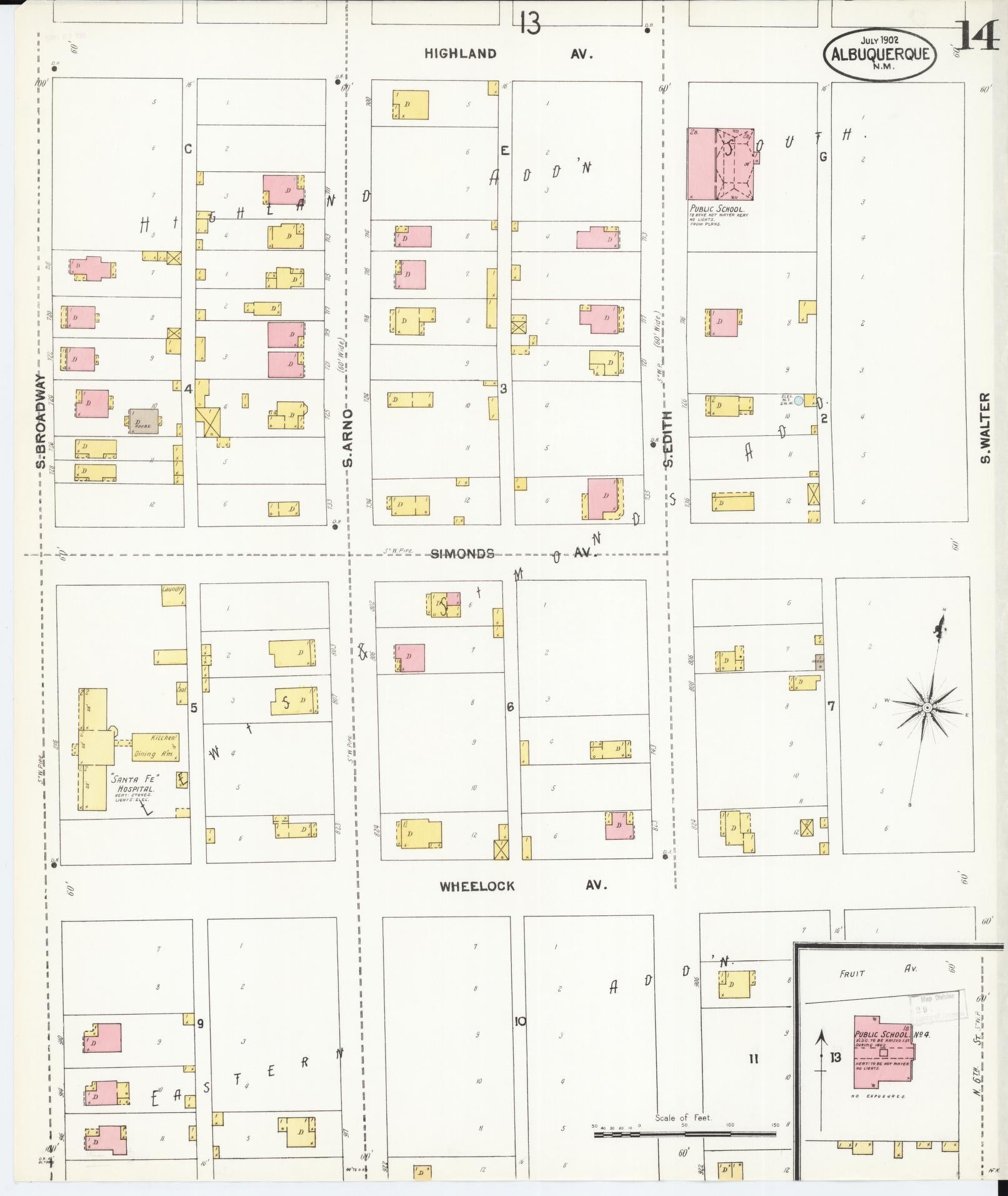 Sanborn Fire Insurance Map from Albuquerque, Bernalillo County, New Mexico (1902), Sheet #0014 - Historic Sanborn Fire Insurance Map Print, vintage old map wall art, antique decor, genealogy gift, New Mexico New Mexico map