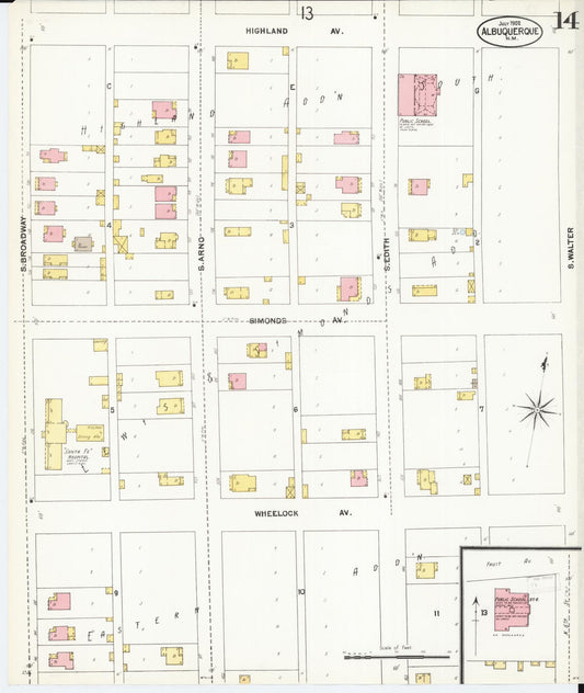 Sanborn Fire Insurance Map from Albuquerque, Bernalillo County, New Mexico (1902), Sheet #0014 - Historic Sanborn Fire Insurance Map Print, vintage old map wall art, antique decor, genealogy gift, New Mexico New Mexico map