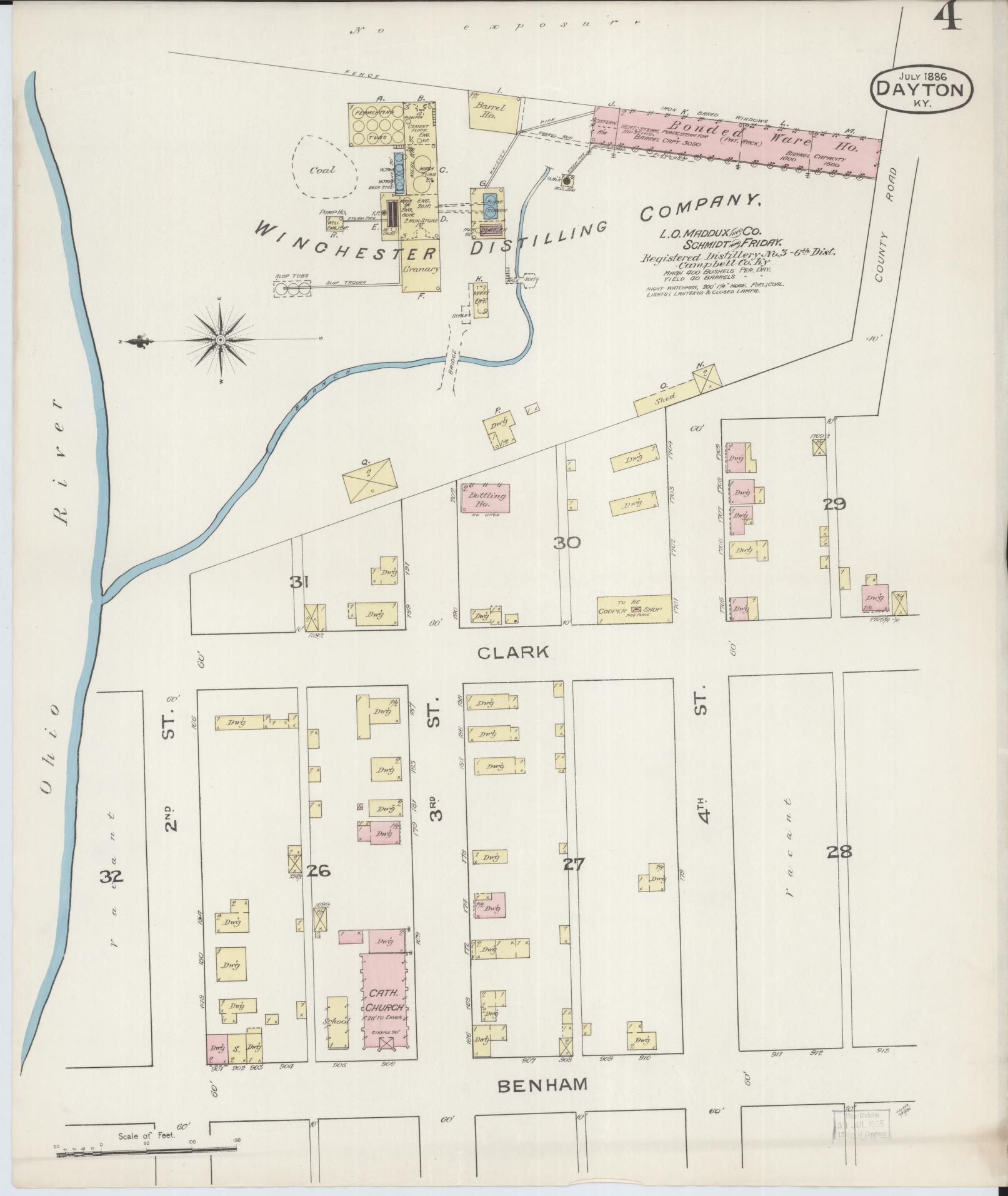 Sanborn Fire Insurance Map from Dayton, Campbell County, Kentucky (1886), Sheet #0004 - Complete Map Set gallery image, historic Sanborn map, vintage wall art, Kentucky Kentucky