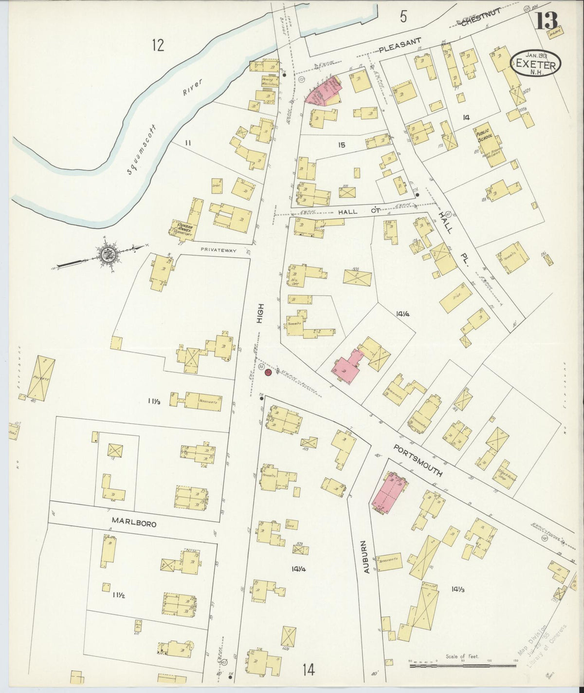 Sanborn Fire Insurance Map from Exeter, Rockingham County, New Hampshire (1913), Sheet #0013 - Complete Map Set gallery image, historic Sanborn map, vintage wall art, New Hampshire New Hampshire