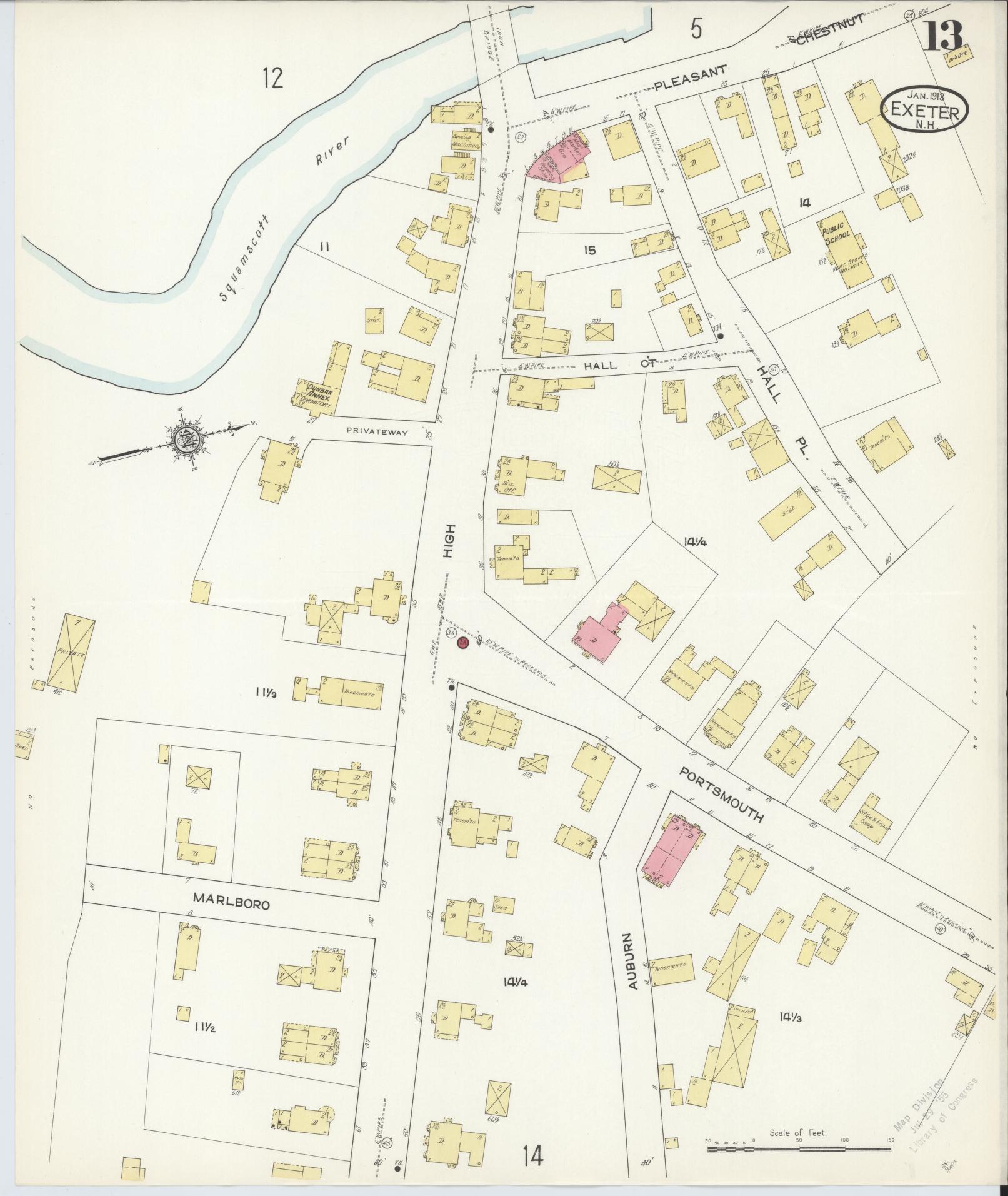 Sanborn Fire Insurance Map from Exeter, Rockingham County, New Hampshire (1913), Sheet #0013 - Complete Map Set gallery image, historic Sanborn map, vintage wall art, New Hampshire New Hampshire