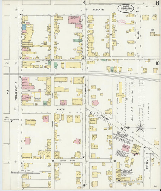 Sanborn Fire Insurance Map from Indiana, Indiana County, Pennsylvania (1888), Sheet #0006 - Historic Sanborn Fire Insurance Map Print, vintage old map wall art, antique decor, genealogy gift, Pennsylvania Pennsylvania map