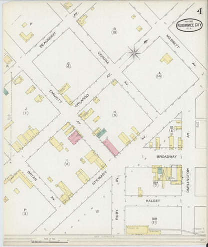 Sanborn Fire Insurance Map from Kissimmee, Osceola County, Florida (1893), Sheet #0004 - Historic Sanborn Fire Insurance Map Print, vintage old map wall art, antique decor, genealogy gift, Florida Florida map