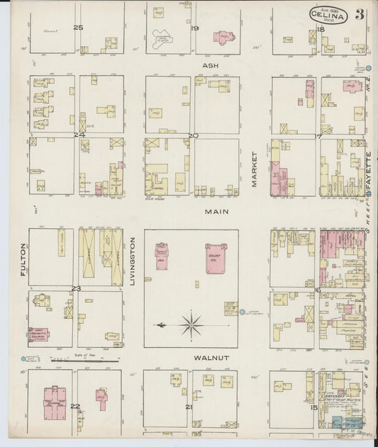 Sanborn Fire Insurance Map from Celina, Mercer County, Ohio (1885), Sheet #0003 - Historic Sanborn Fire Insurance Map Print, vintage old map wall art, antique decor, genealogy gift, Ohio Ohio map