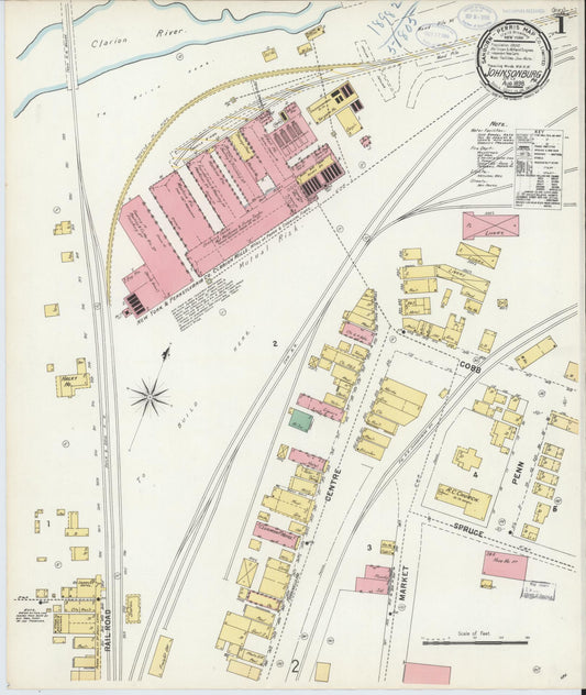 Sanborn Fire Insurance Map from Johnsonburg, Elk County, Pennsylvania (1898), Sheet #0001 - Historic Sanborn Fire Insurance Map Print, vintage old map wall art, antique decor, genealogy gift, Pennsylvania Pennsylvania map