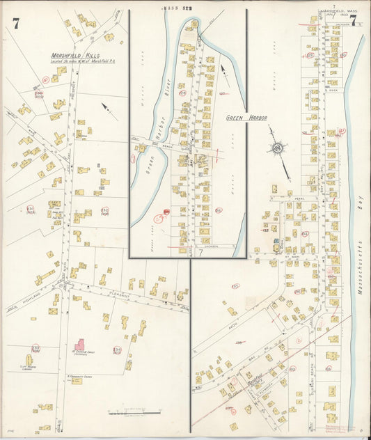 Sanborn Fire Insurance Map from Marshfield, Plymouth County, Massachusetts (1942), Sheet #0007 - Historic Sanborn Fire Insurance Map Print, vintage old map wall art, antique decor, genealogy gift, Massachusetts Massachusetts map