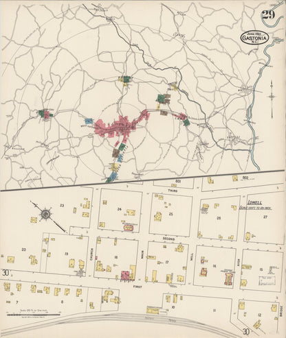 Sanborn Fire Insurance Map from Gastonia, Gaston County, North Carolina (1922), Sheet #0029 - Historic Sanborn Fire Insurance Map Print, vintage old map wall art, antique decor, genealogy gift, North Carolina North Carolina map