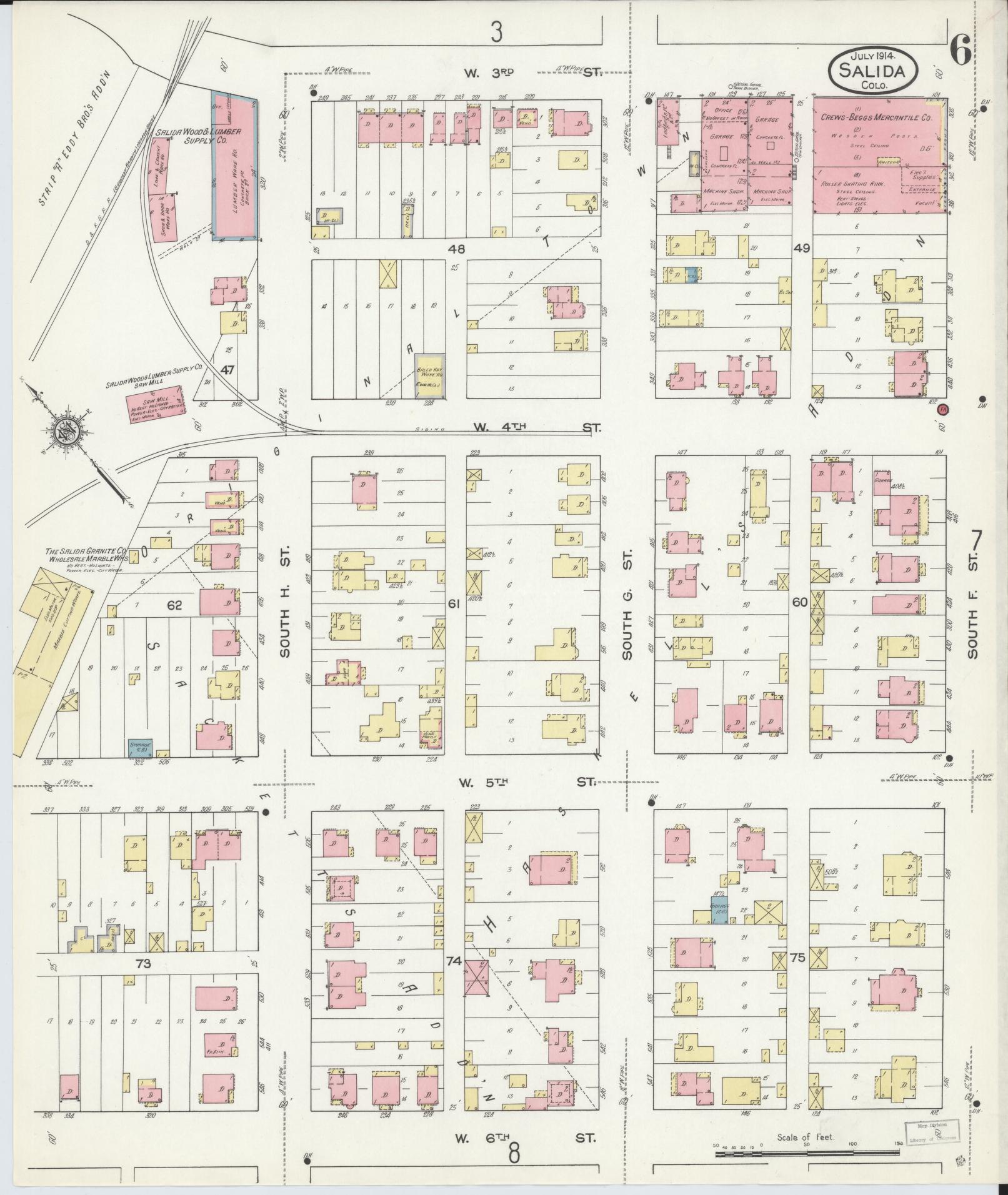 Sanborn Fire Insurance Map from Salida, Chaffee County, Colorado (1914), Sheet #0006 - Historic Sanborn Fire Insurance Map Print, vintage old map wall art, antique decor, genealogy gift, Colorado Colorado map