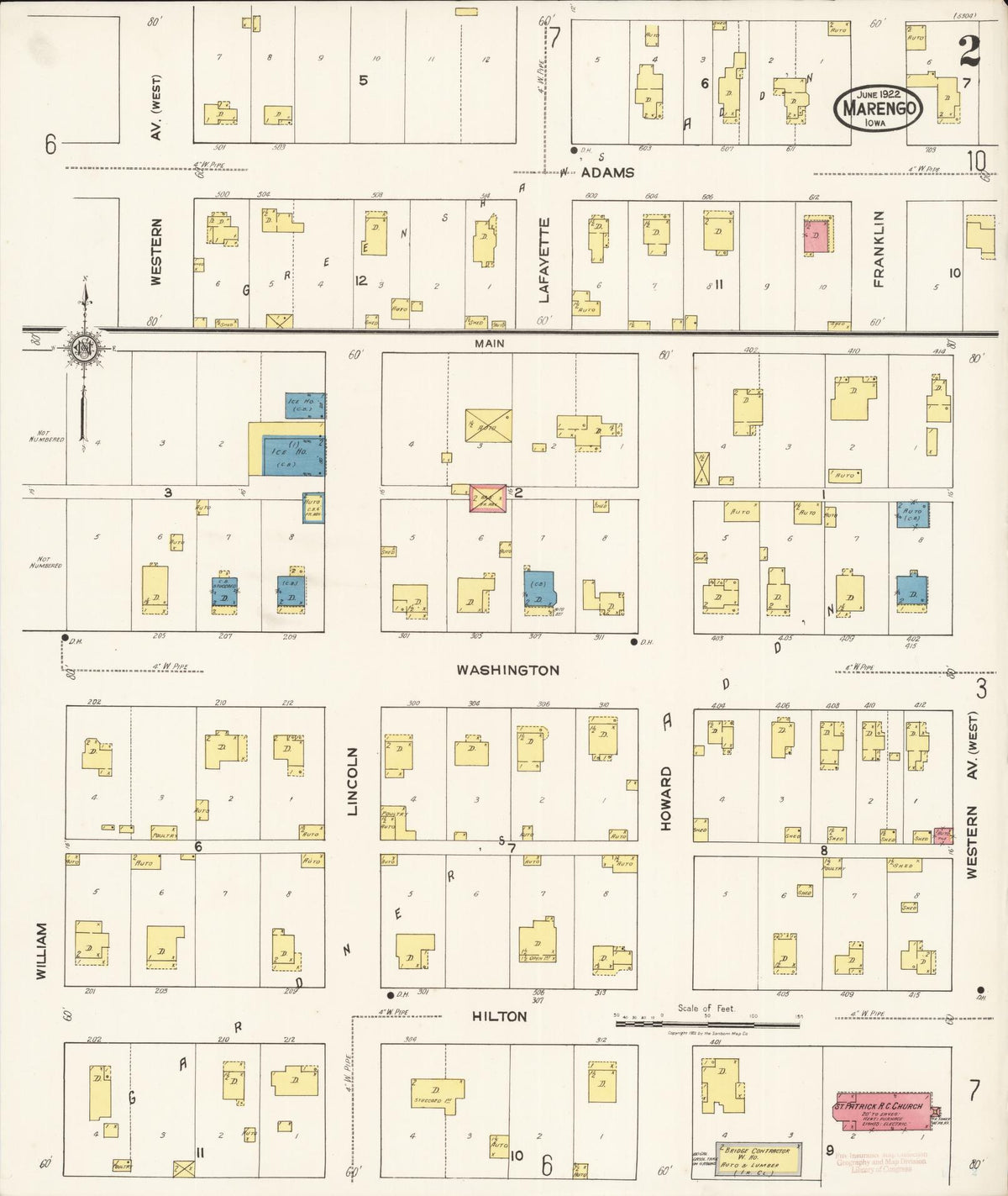 Sanborn Fire Insurance Map from Marengo, Iowa County, Iowa (1922), Sheet #0002 - Historic Sanborn Fire Insurance Map Print, vintage old map wall art