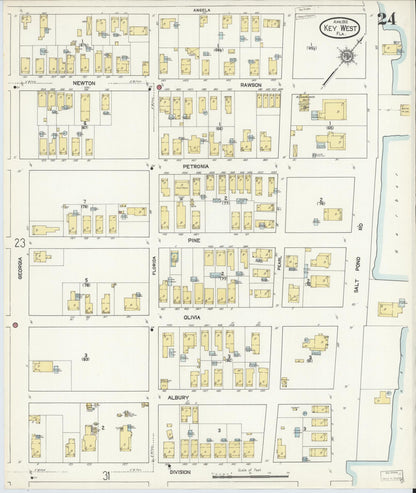 Sanborn Fire Insurance Map from Key West, Monroe County, Florida (1912), Sheet #0024 - Historic Sanborn Fire Insurance Map Print, vintage old map wall art, antique decor, genealogy gift, Florida Florida map