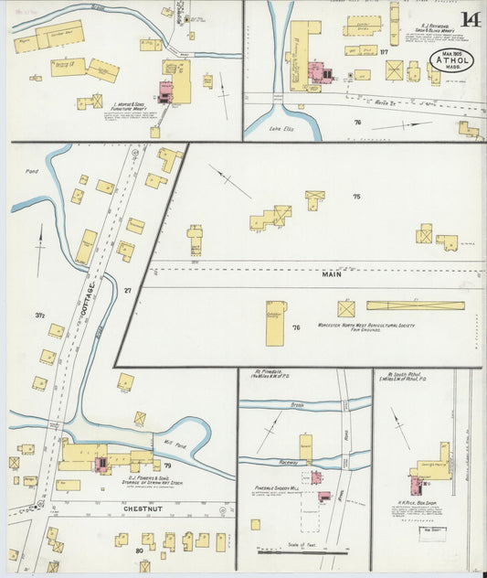 Sanborn Fire Insurance Map from Athol, Worcester County, Massachusetts (1905), Sheet #0014 - Historic Sanborn Fire Insurance Map Print, vintage old map wall art, antique decor, genealogy gift, Massachusetts Massachusetts map